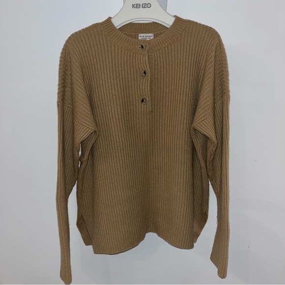 Club Monaco Cashmere Blend Ribbed Henley Sweater - Picture 5 of 8